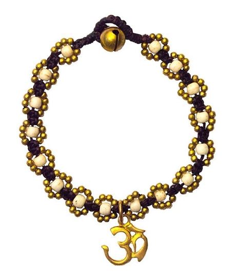 Bild von Armband Flower mit Om weiss, Messing Perlen, 20cm