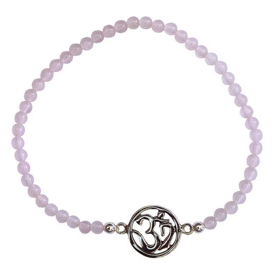 Bild von Armband Om 1,3cm Silber 925 mit Rosenquarz Perlen 6cm elastisch