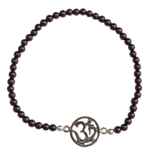 Bild von Armband Om 1,3cm Silber 925 mit Onyx Perlen 6cm elastisch