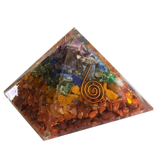 Bild von Pyramide Orgonsat Chakra 7,5 x 7,5 x 5cm \nRoter Jaspis , orange Aventurine, gel