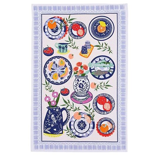 Immagine di Mediterranean Plates Cotton Tea Towel - Ulster Weavers