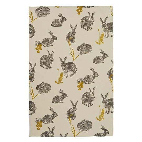 Image sur Block Print Rabbits Cotton Tea Towel - Ulster Weavers