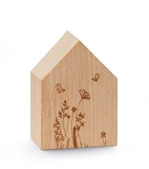 Bild von Holzhaus - 2 Bienen und Blumen
