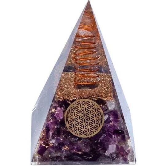 Bild von Orgonit-Pyramide Amethyst Blume des Lebens, 5x5x8cm