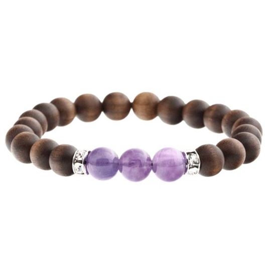 Bild von Weisheit Crystal-Nussholz-Armband mit Amethyst