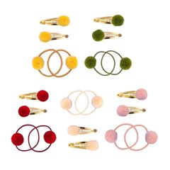 Bild von Set Hairclips and Hair Elastics Pompom (1 set/card) Assorted 5 colours , VE-25