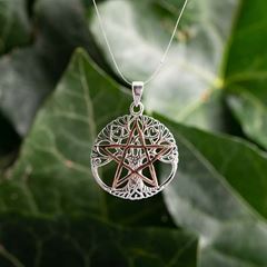 Bild von Yggdrasil mit Pentagramm Anhänger 925 Silber