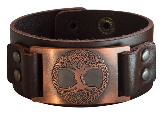 Bild von Armband Baum des Lebens Leder, braun, Metalllegierung, bronzefarben 23x3cm verst