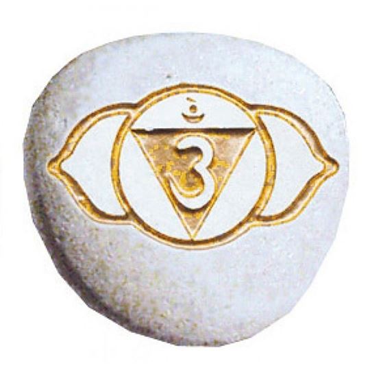 Bild von Flussstein Ajna Chakra in weiss/gold, 7 cm