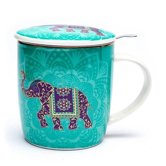 Bild von Teetasse mit Sieb und Deckel indischer Elephant