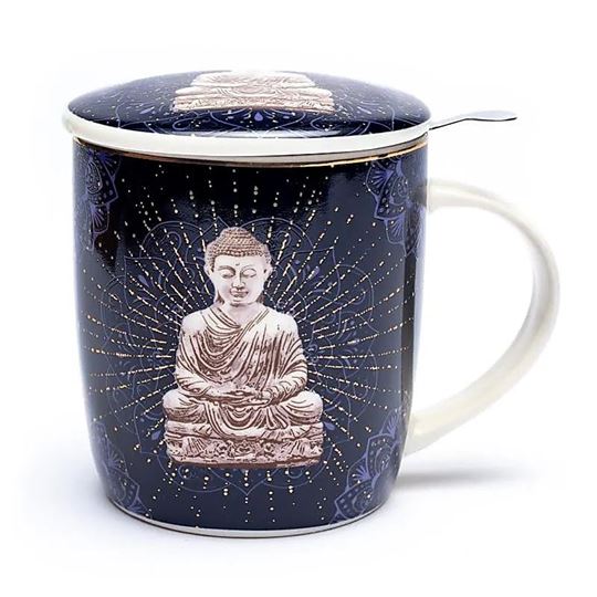 Bild von Teetasse mit Sieb und Deckel blauer Buddha