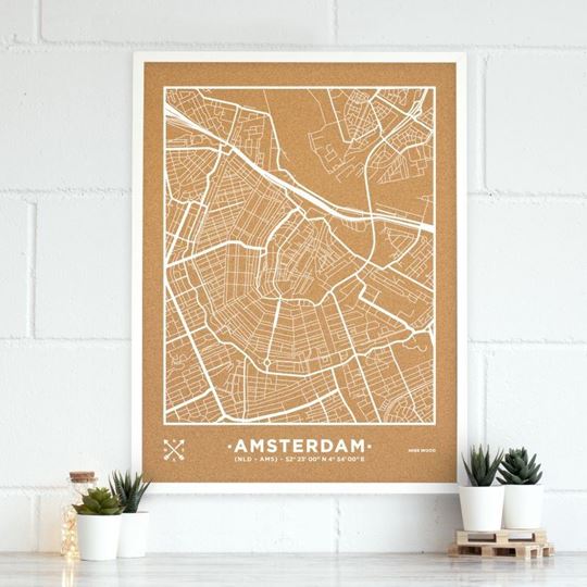 Bild von Woody Map Ciudades - Amsterdam - XL- White - White Frame