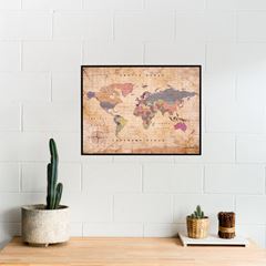 Bild von Woody Map - Watercolor - L - Old School - Black Frame