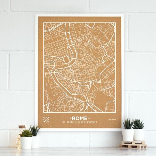 Bild von Woody Map Ciudades - Roma - XL- White Frame