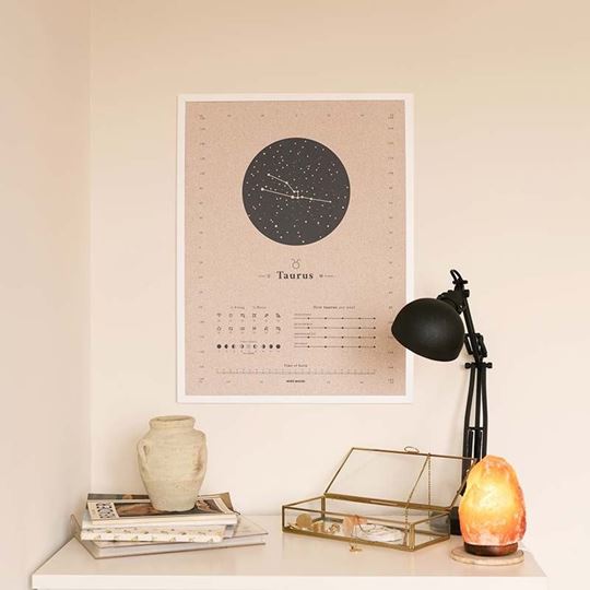 Bild von Miss Wood Woody Zodiac Map - L Taurus - Neptune - White Frame