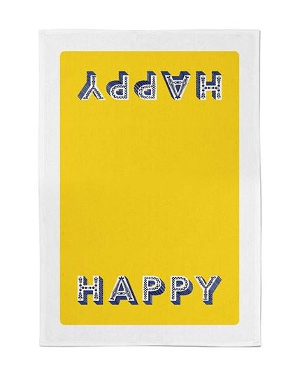 Bild von Asta Barrington Happy/yellow Tea Towel 70 x 50cm - Jamida of Sweden