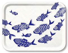 Bild von Asta Barrington Shoal of fish/white Tray 43x33 - Jamida of Sweden