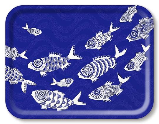 Bild von Asta Barrington Shoal of fish/Blue  Tray 43x33 - Jamida of Sweden