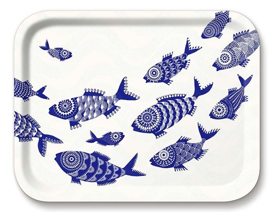 Bild von Asta Barrington Shoal of fish/white Tray 36x28 - Jamida of Sweden